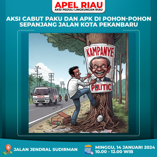 APEL Riau Akan Cabut Spanduk Terpaku di Pohon