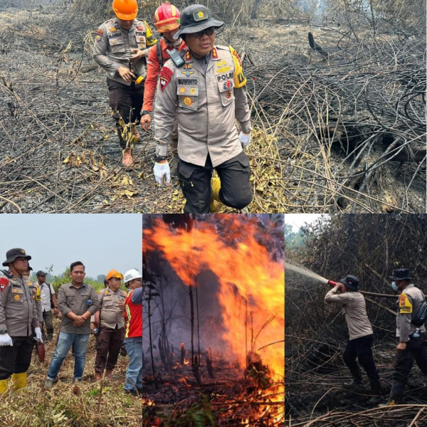 Areal Konservasi PT ARARA ABADI Terbakar, Kapolres Pelalawan Ikut Pemadaman