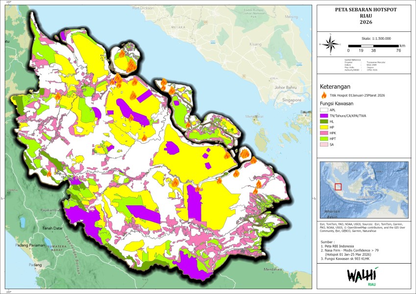 Wahana Lingkungan Hidup Indonesia (WALHI) Riau  2026 Darurat Karhutla:  Riau Kembali Mendominasi Titik Panas di Sumatra